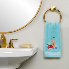 SKL Home Crabby Castle Hand Towel 2pc Set for Bath/Kitchen/Bar & Gift, Aqua