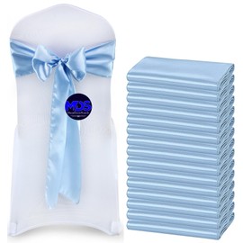 MDS Pack of 50 PCS Satin Chair Sashes Charmeuse Sateen Dining Chair Bows Ribbon Ties Back Sash for Wedding Party Birthday Home Hotel Restaurant Banquet Decoration (7 x 108 Inch, Baby Blue)