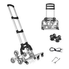 260 LB Stair Climbing Cart, Aluminum Trolley Dolly for Stairs, Folding Hand Truck Dolly, Grocery Shopping Cart with Mute Wheels, Telescoping Handle and Rubber Wheels for Moving, Shopping