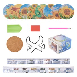 Boutigem 8pcs Sunflower Diamond Painting Coaster 5D Sunshine Floral Pattern Diamond Painting Cup Mat with Holder Resin Rhinestone Drink Coaster DIY Art Crafts Supplies for Adult Beginner