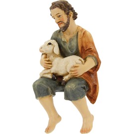 FADEDA Shepherd with Sheep, Sitting, Height: 7 cm, Hand-Painted, Detailed Nativity Scene Figures, Christmas Table Decoration, Nativity Accessories
