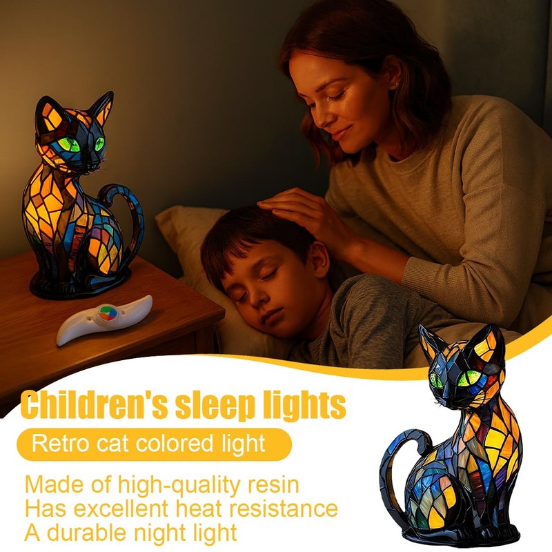 Tomedeks Cat Lamp Mosaic Night Light for Children's Room, Night