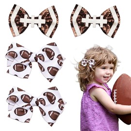 Glodecart 4PCS Football Hair Clips for Girls Party, Glitter Ribbon Cute Football Hair Clips Accessories for Kids Decoration, Sports-themed Football Bow Knot Hairpin Hair Accessories