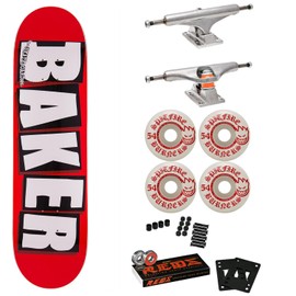 Baker Skateboard Complete Logo Red/White 8.125" with Independent Trucks, Spitfire Wheels, Bones Reds Bearings, Hardware, and Griptape