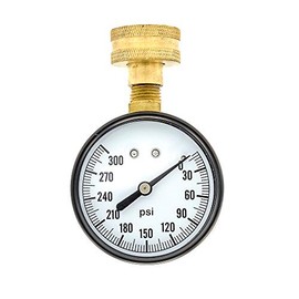 PIC Gauges Hose 2.5â Dial, 0/300 psi Range, 3/4â Female Copper Alloy Swivel Connection, Top Mount Hose Connection Utility Water Test Gauge with a Black Plastic Case, Brass Internals, and Plastic Lens