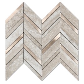 Yipscazo Beige Slate Herringbone Peel and Stick Backsplash for Kitchen Walls, Sample Heat Resistant PVC Mixed Metal Stick on Backsplash Tiles,Waterproof Peel and Stick Tile for Bathroom&Shower