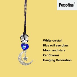 Blue Evil Eye Crystal Car Rear View Mirror Hanging Accessories Ornaments Decor with Moon and Star