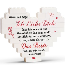 Greatabox I Love You Gifts for Women Men, Anniversary Gift for Him You, Wedding Gift, Valentine's Day Gift for Partner, Heart-Shaped Building Block Decoration (12 x 10 cm x 1.6 cm)