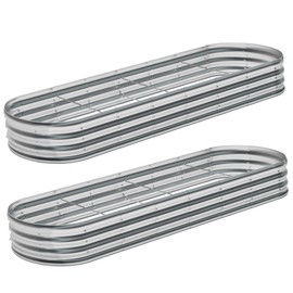 DIIYIV 2PCS 8x2x1FT Galvanized Raised Garden Bed Kit,Vegetable Boxes-Oval Metal Flower Box,Large Planter Raised Beds Outdoor Garden for Planting,Fruit,Herb-Sliver