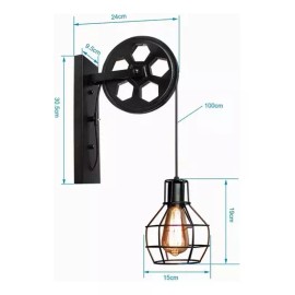 Generic W Lámpara De Pared Rústica Polea Vintage Industrial Oxido