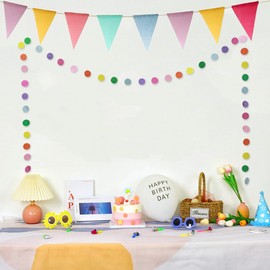 Pastel Bunting - 36 Pcs Rainbow Bunting and 8m Round Piece Banner Garden Party Decorations, Bunting Decorations, Playroom Fabric Bunting, Colourful Bunting, Party Banners Indoor Outdoor
