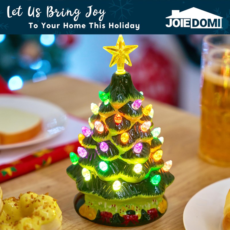 Joiedomi 7" Ceramic Christmas Tree with Green Base, Prelit Xmas