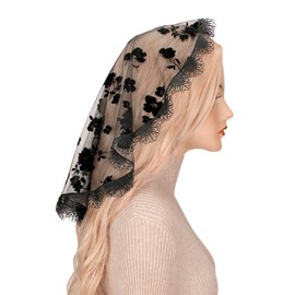 Mantveil Lace Mantilla Chapel Veils: Princess Style Black Floral Mantillas for Church Women Traditional Catholic Latin Mass Head Covering