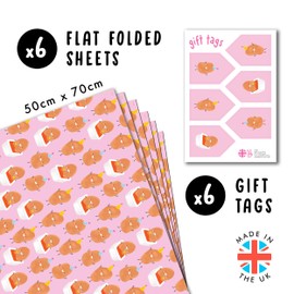Funny Wrapping Paper - 6 Sheets Of Gift Wrap With Tags - Nuggets - Pink Wrapping Paper For Women - Comes With Stickers - Recyclable - By Central 23