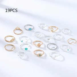 Edary Vintage Kunckle Rings Gold Stackable Joint Finger Rings Set Moon Nail Accessories Jewelry for Women and Girls (Pack of 19)