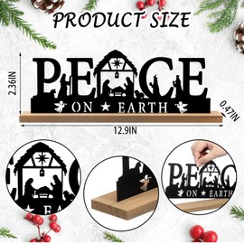 Pinkunn Nativity Sets for Christmas Indoor Decor Black Metal Nativity Scene with Wooden Base People Nativity Set Decorations for Christmas Xmas Home Table Shelf (Peace on Earth)