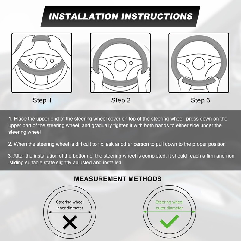 MUQIDA Car Steering Wheel Cover, 15 Inch Premium Leather Breathable