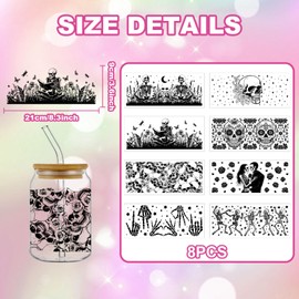 GLOBLELAND 8 Sheets 8.3x3.6inch Skull Skeleton Silhouette Jar Cutouts Flowers Grass Plastic Silhouette Wall Decals (Not Stickers) Lantern Jar Cutouts Window Lamp Decals Glass Art Mural Home Decor