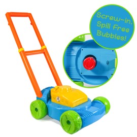Bubblekidz Auto Bubble Mower Push Along Spill Proof Lawnmower with Built In Bubble Machine Garden Toys for Kids including Bubble Solution
