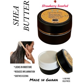 Raw African Shea Butter 100% Natural, Strawberry Scented, Unrefined & Fresh Moisturizer, Ideal for Dry Skin, Soothing & Restorative for Body & Face, Helps with Eczema, 35 oz