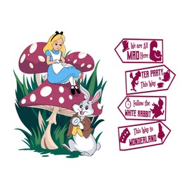 Cute Alice Tea Party Teatime Rabbit Mad Hatter Cheshire Cat Alice in Wonderland Adventurous Creative Minimalist Cartoon Girls Boys Kid Room Design Nursery Fun Home Vinyl Decoration Size (26x24 inch)