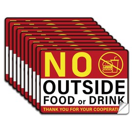 WADORN 10 Sheets No Outside Food or Drink Sign Stickers, Waterproof No Outside Food Allowed Vinyl Decal No Food or Drink Permitted Label for Business Restaurant Bar Store Office 7.08x5.12 Inch