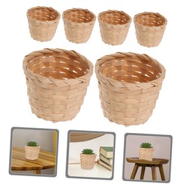 Mikinona 6pcs Storage Basket Mini Rattan Woven Baskets Rattan Flower Pot Basket Picnic Rattan Container Tiny Woven Baskets Mini Easter Basket Dollhouse Flowerpot Bride Weaving