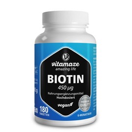Vitamaze® High Dose Biotin Hair, 6 Month Supply of Hair Vitamins, Pure Biotin, for Hair and Skin Growth, Hair Supplement of 180 Tablets, German Quality.