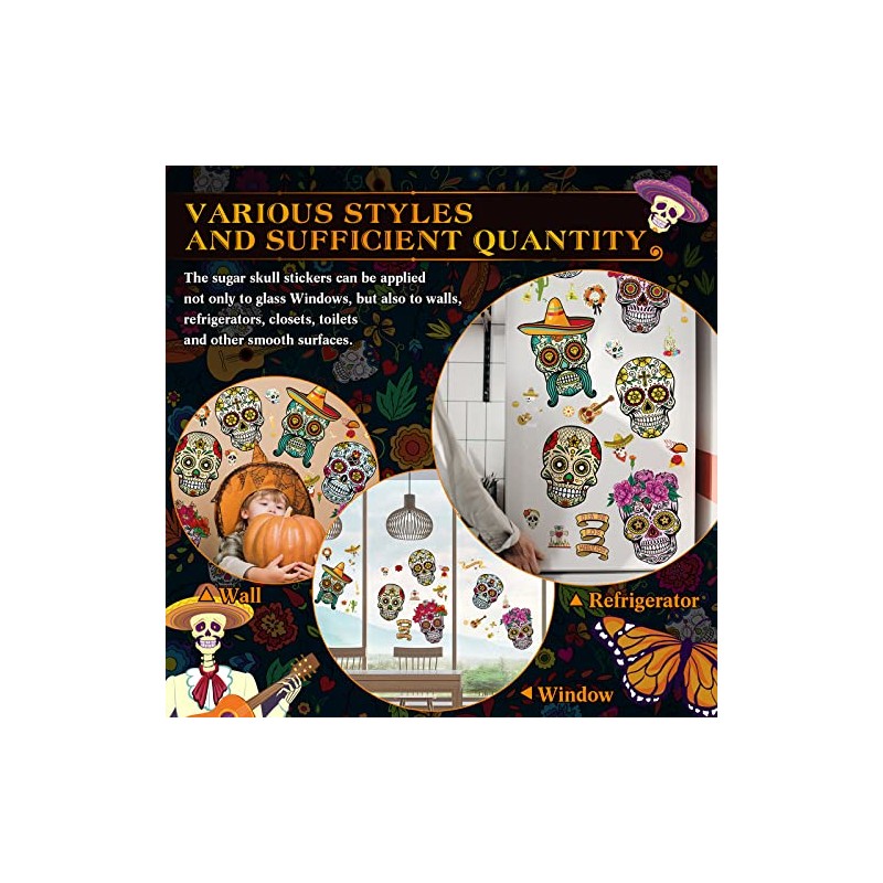 Yerliker 8 hojas Dia De Los Muertos Decoraciones, calcomanías para