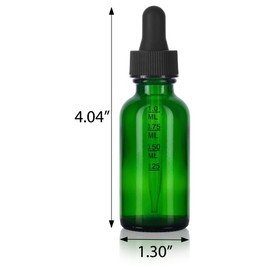 JUVITUS 1 oz / 30 ml Green Glass Boston Round Empty Bottle with Graduated Measurement Glass Dropper (24 Pack)