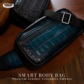INDIEee Crocodile Embossed Phantom Leather Smart Body Bag, Waist Bag, Popular, Stylish, Crocodile, Men's Genuine Leather Case, Simple, Brand, Present, Attractive Bag, yellow
