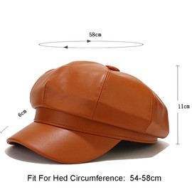 Sydbecs PU Newsboy Caps for Women Solid Color Paperboy Hat Cabbie Painter Cap, Caramel, One Size