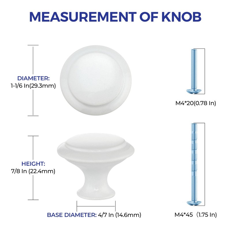 Ravinte 20 Pack White Kitchen Cabinet Knobs 1-1/4 Inch Round