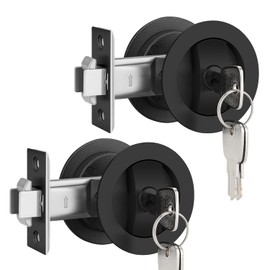 EHOMEWARE 2 Pack Black Pocket Door Hardware, Keyed Alike Round Pocket Door Locks, Flush-Mount Pocket Door Handles for Sliding Door, Fits Left/Right Hand Doors