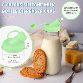 Baderke 6 Pack Silicone Milk Bottle Dispenser Caps, 48mm Diameter Silicone Pour Spout Lids, Glass Milk Bottle Replacement Caps Pour Spout Lids, Leak Proof, Airtight, Easy to Dump