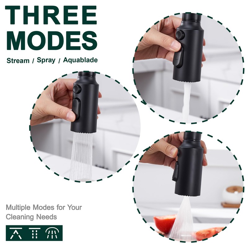 HEISOK Pull Down Faucet Head Replacement,3 Function Kitchen Sink Faucet