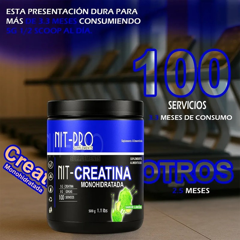 Suplemento Creatina Monohidratada 500g Nit-pro 100serv Polvo