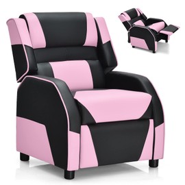 Costzon Kids Pink Recliner, Gaming Recliner Chair w/Footrest, Headrest & Lumbar Support, Ergonomic Leather Lounge Chair for Gaming Room, Adjustable Racing Style Sofa for Children Boys Girls, Pink