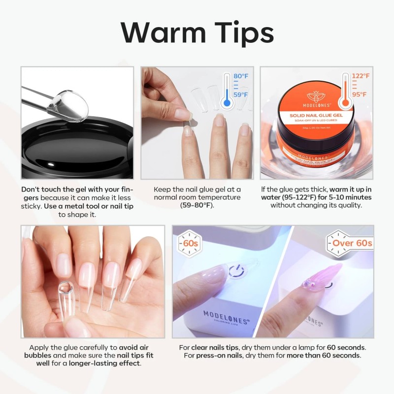 modelones Solid Nail Glue Gel for Acrylic Nails Tips, 30g