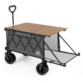Whitsunday Collapsible Folding Wagon with Table,Heavy Duty Utility Beach Wagons with Opened Tailgate and All-Terrain Wheels for Camping,Garden,Sports Grey
