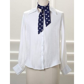 sourcing map 50s Skinny Silky Scarf Polka Dots Waistband Long Narrow Neckscarf Bag Handle Accessory Navy Blue Medium Dot S