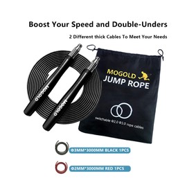 Mogold Speed Jump Rope - Self-locking Design for Quick Adjustment, 360 Degree Rotation, Metal Handles with 2 Different Thickness Jump Rope Cables for the Ultimate Training Experience