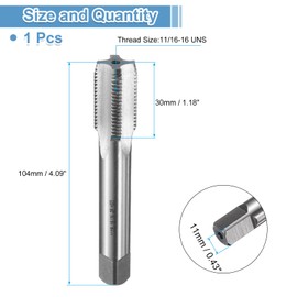 sourcing map Hand Bottom Tap 11/16-16 UNS 2B Thread Bottoming Style Threading Taps High Speed Steel HSS6542 Straight Flutes Screw Tapping Tool
