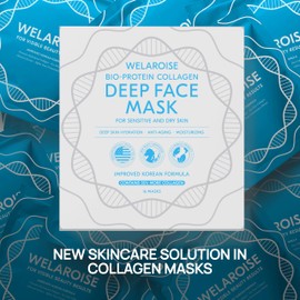 Welaroise Bio-protein collagen deep face hydrogel mask, intense moisturization, deep hydration, pack of 16