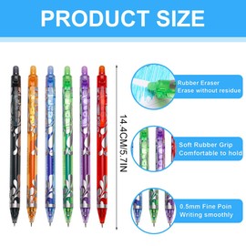 JUGUTA Erasable Ballpoint Pen, Gel Pen, 6 Rollerball Pens, Erasable Pen, 0.5 mm Erasable Pen, Friction Pens for School Supplies, Office Supplies, Students