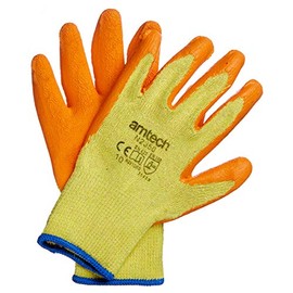 Amtech N2350 Rubber Palm Coated Builders Gloves XL (Size 10), Certified Quality for Heavy Duty Tasks, Yellow/Orange