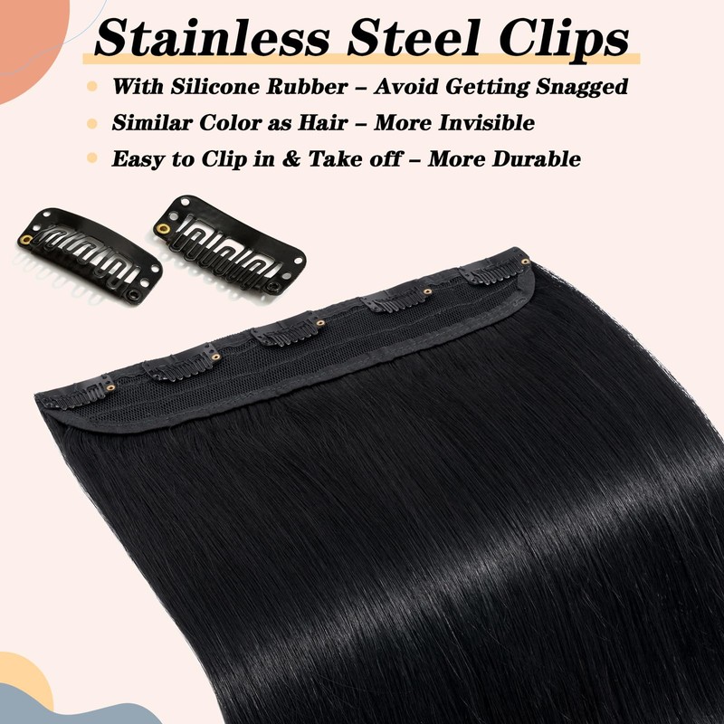 S-noilite Clip-In Real Hair Extensions, Black, Real Human Hair, 1