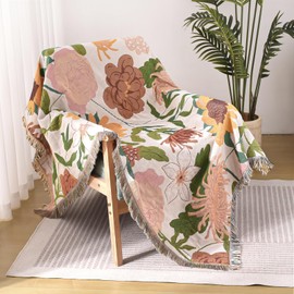 Ksriylm Pattern Throw Blanket for Couch, Throw Blanket for Bed, Quilt Tapestry, Retro Decor Bed Blankets,51"×63" All Season Ultra Soft Floral Throw Blanket with Tassels for Sofa Chair, Yellow