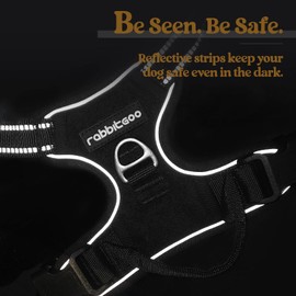 rabbitgoo No-Pull Dog Harness – Adjustable Soft Padded Vest with 2 Leash Clips, Reflective Oxford, No-Choke Design, Easy Control Handle for Large Dogs, Black, L