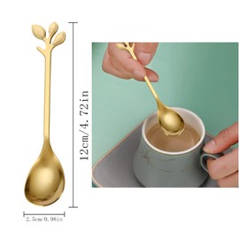 PIVHWIR Mini Espresso Spoon, Coffee Spoon with Leaf Handle, Dessert Teaspoons Small Soup Spoons, Stainless Steel 4.72 inch Stirring Spoons (6 Pcs,Gold)